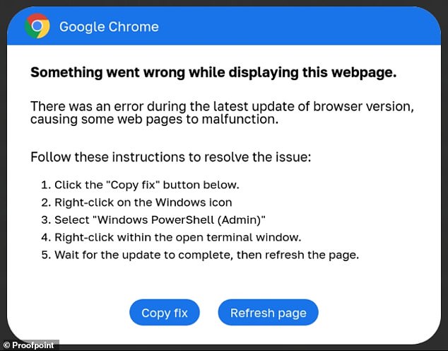 The scheme involves apparently official prompts (as pictured above) asking users to open a so-called 'command-line shell', a form of software that allows more experienced programmers to program their computer more directly and install a code 'fix'.  '