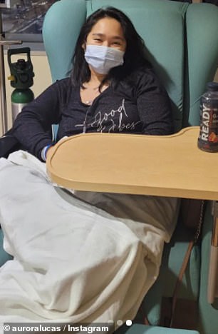 Ms. Lucas pictured during her 17th day of radiation and second day of chemotherapy.