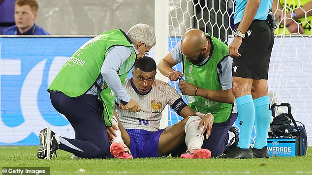 Mbappe received lengthy treatment on the pitch because his nose was bleeding profusely