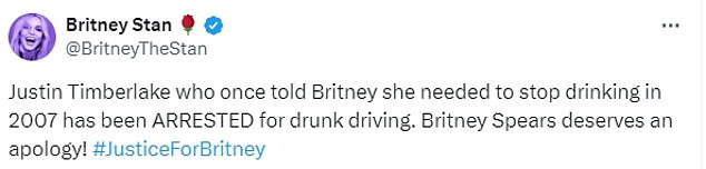 Fans brought up comments Timberlake previously made urging someone to 'stop drinking' – he later insisted the comments weren't about Britney