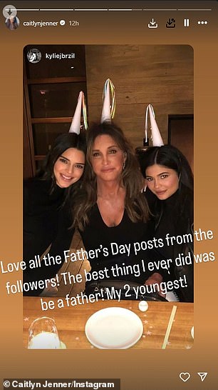 Caitlyn (née William) gushed via Instastory: 'Love all the Father's Day posts from the followers!  The best thing I ever did was be a father to my two youngest!”