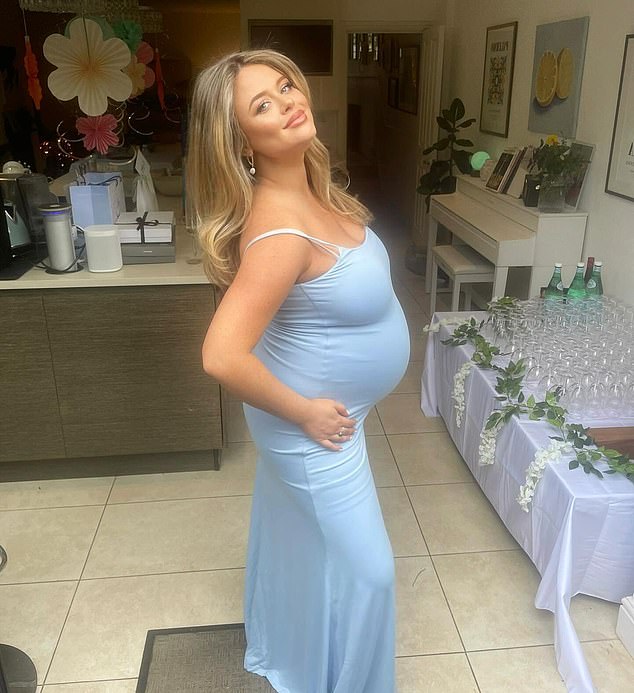 The TV presenter, who is expecting a boy, revealed in March she was six months pregnant (pictured last month)
