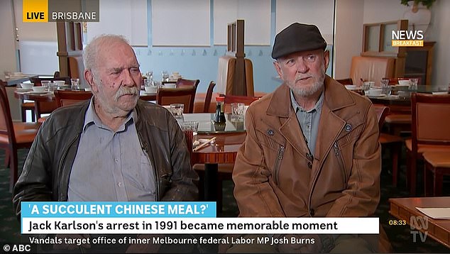 And on Wednesday morning, more than 32 years later, the little crook sat for an interview next to one of the police officers who arrested him, Stoll Watt (right)