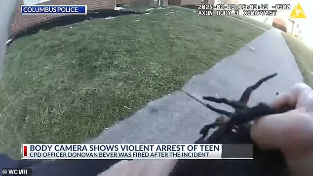 Body camera footage shows him grabbing a 14-year-old by the hair and slamming his face into the ground