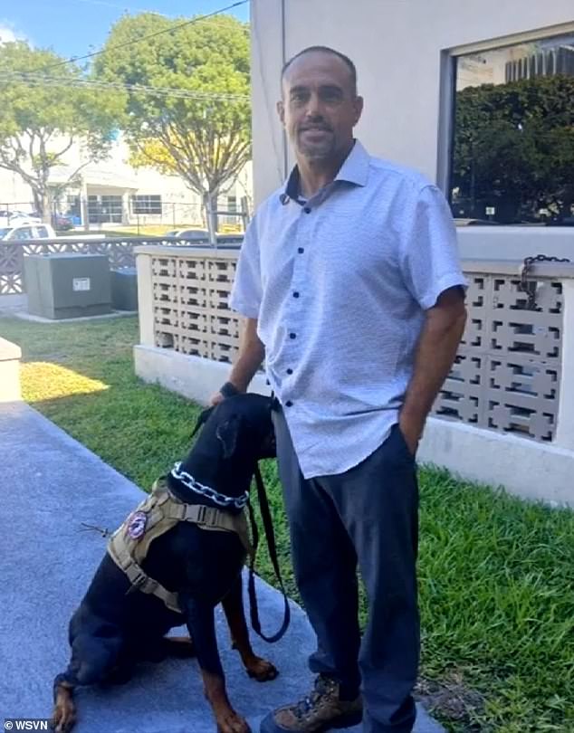 Kodi Vidrine, a forty-three-year-old maintenance worker, allegedly kicked his three-and-a-half-year-old Doberman into the bay on the west side of Brickell Key on Friday