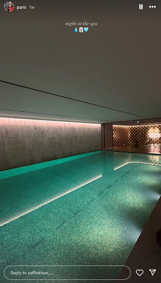 Khan also made the most of the spa (pictured above) at the hotel - which offers treatments ranging from £130 to £3,700