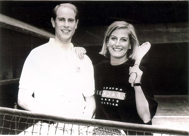 Edward and Sophie pose together in tennis attire in 1993, the year they started dating