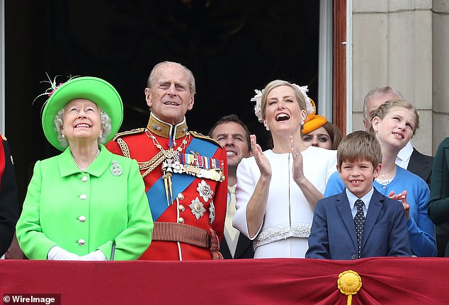 Sophie on the balcony of Buckingham Palace next to the Queen and Prince Philip during Trooping the Color in 2016