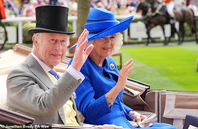 King Charles and Queen Camilla waved to the crowds as they arrived at Royal Ascot on Tuesday