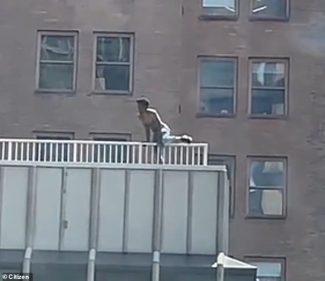 The police reported this just after 2:25 p.m.  On Friday, Olivier had 'unlawfully' gone to the outdoor terrace of the twenty-storey high-rise building, where he started throwing a chair from the roof