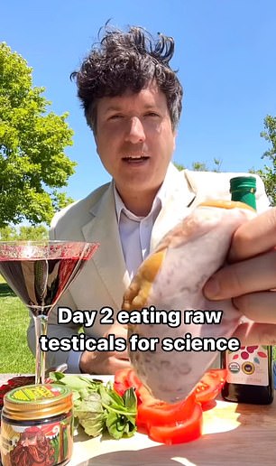 He is now seven days into his 'experiment', which follows eating a raw chicken breast a day for 67 days, which he did until March this year