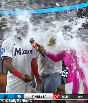 She unexpectedly got soaked after just a few seconds into the interview