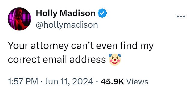 Holly posted a few tweets in response to the legal letter she received last week