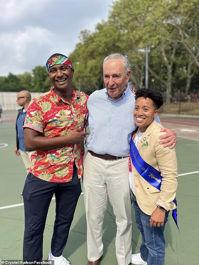 Hudson (right) with New York Senator and Senate Majority Leader Chuck Schumer