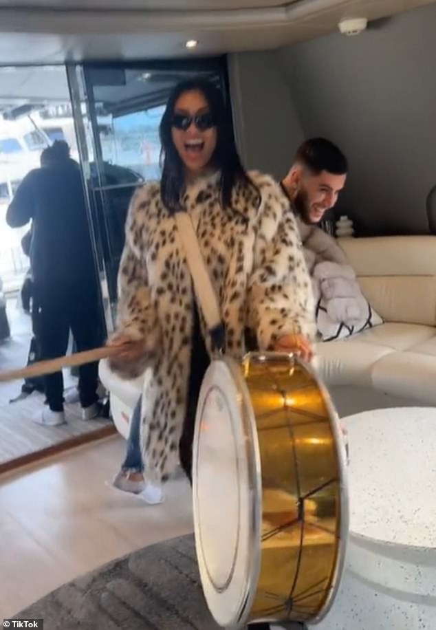 Influencer Evelyn Ellis was seen banging a drum on a yacht in a video from the party