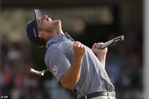 Bailey acknowledged that these clubs wouldn't make a huge difference to a golfer's game, but would have a marginal impact that could be the difference between a top 10 finish and a win.  Pictured: DeChambeau celebrating his victory at the US Open Golf Tournament