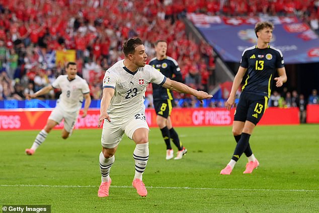 Shaqiri drives away after scoring in his SIXTH major tournament final, a Swiss record