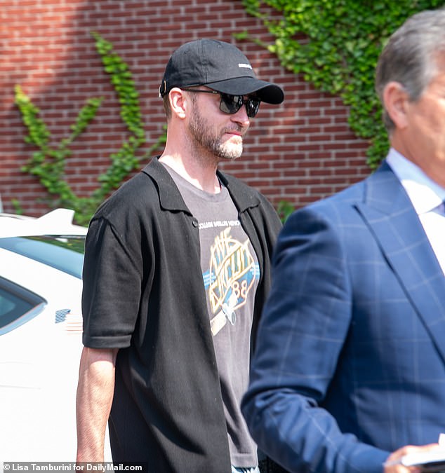 Justin (seen leaving court) was charged with a DWI, and for running a stop sign and failing to stay in his lane.  He will appear in court on July 26