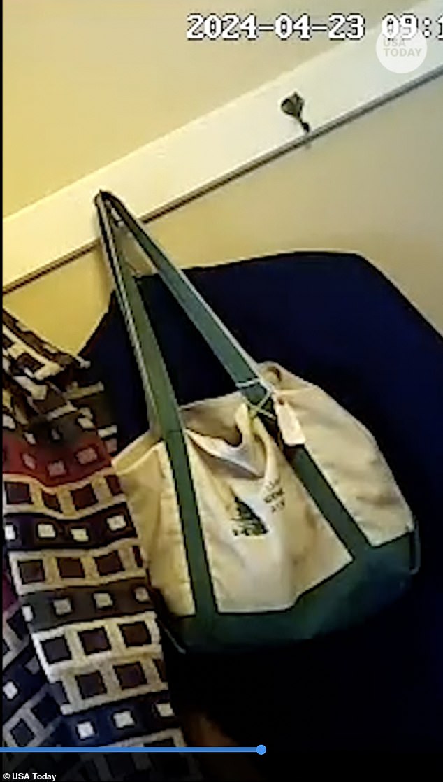 Carroll placed a video camera behind a scarf on the opposite wall and recorded Morrissey pouring water from a glass into the bag on April 23 and 26.