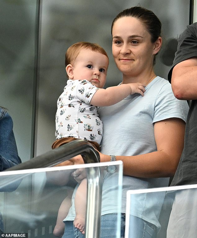 Barty (pictured this year with son Hayden) has become a mother since leaving the sport and has repeatedly said she has no plans to return to the court, despite being only 28 years old
