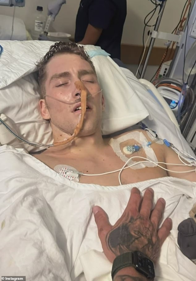 Blake (pictured) suffered no fewer than 26 brain bleeds and lost all feeling in his right arm after the nerves detached from his spinal cord in the crash