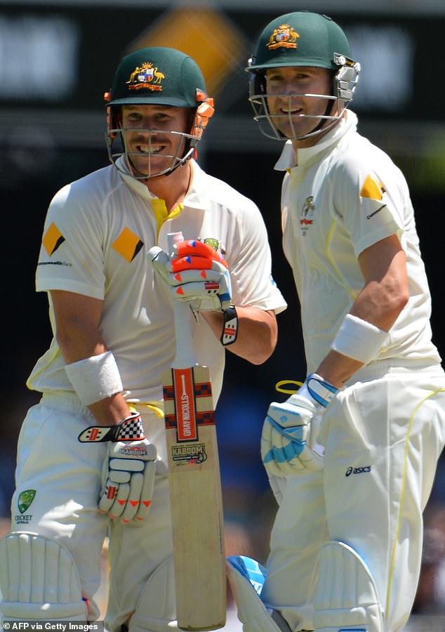 David Warner and Michael Clarke together at the crease in a Test match against England