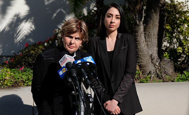 Former production assistant Mahim Khan, pictured right, with lawyer Gloria Allred, warned him about 'violating' another woman when she was awarded $58 million in 2019