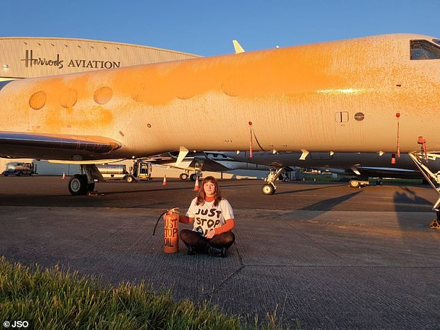 The group says they spray-painted planes 