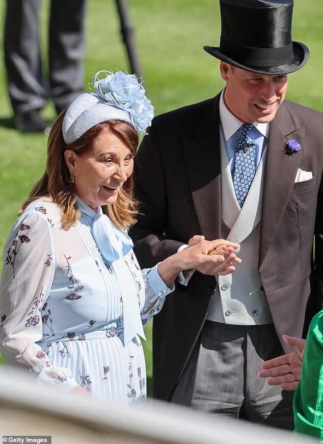 Body language expert Judi James told The Sun that William (right) seemed comfortable and particularly close with Kate's mother, Carole Middleton (left)