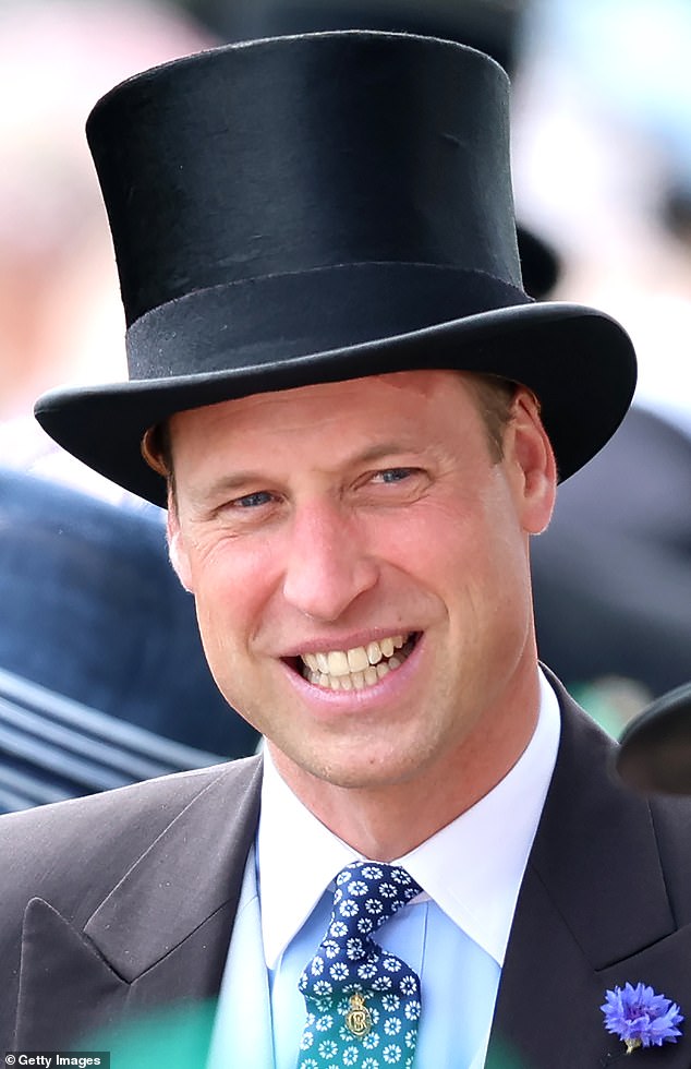 Pictured: William looked sharp on the second day of the races as he wore a classic black suit and top hat
