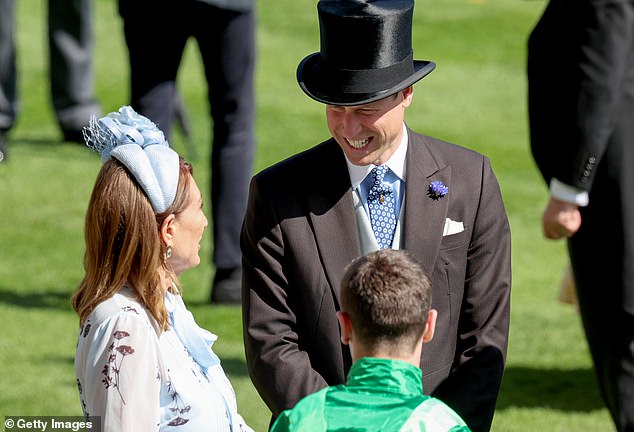 The royal appeared at ease as he spoke to his mother-in-law, appearing to smile and laugh during their interactions