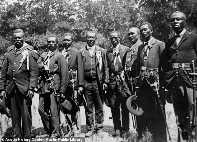 Eight men in suits with ceremonial swords on their hips, June 19, 1900. These were the 