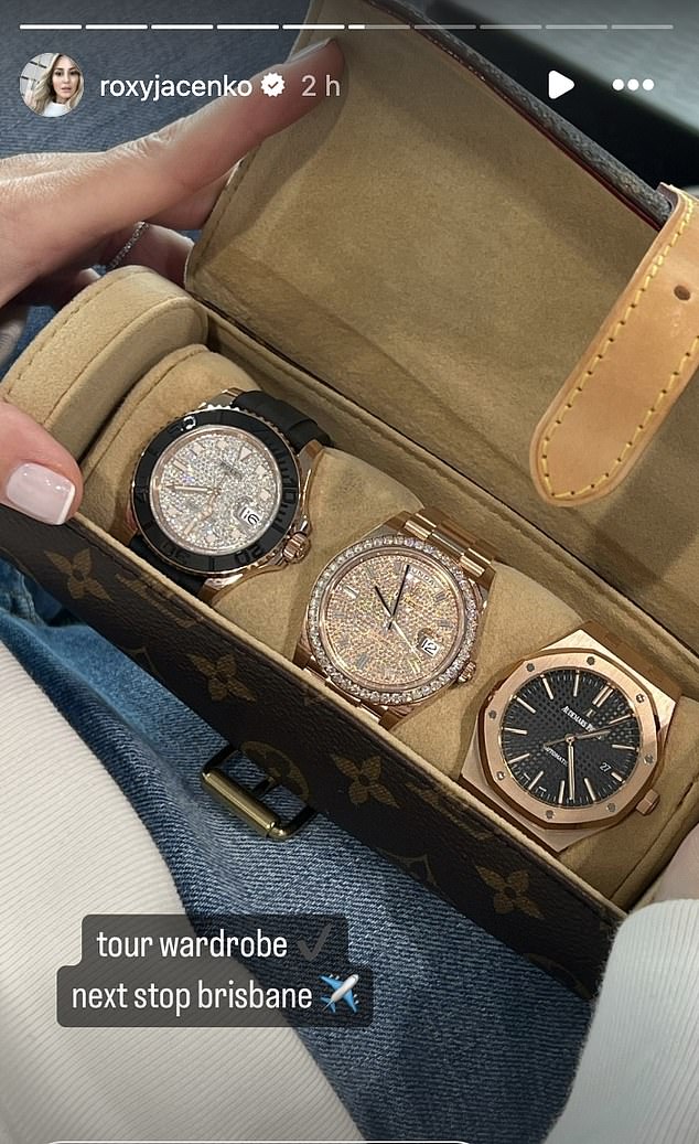 Roxy showed off her $65,000 Rolex Yacht-Master Rose Gold watch, as well as a $93,000 Rolex Rose Gold Diamond Bezel watch.  She also has an Audemars Piguet Royal Oak Dual Time watch worth $69,000