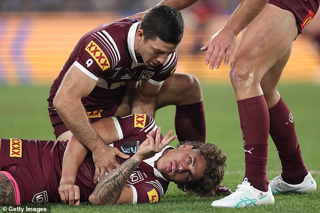 Maroons coach Billy Slater has suggested NSW deliberately targeted young Queensland gun Reece Walsh in the June 5 series opener in Sydney (pictured)
