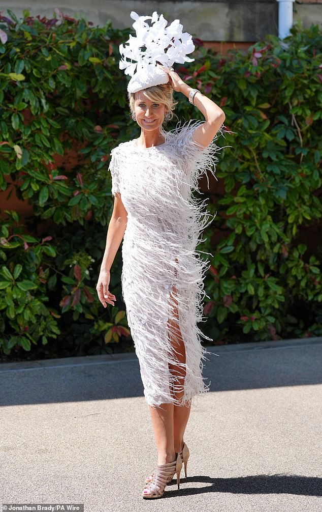 Lady Victoria Hervey opted for a white dress with feathers and a sassy high leg slit