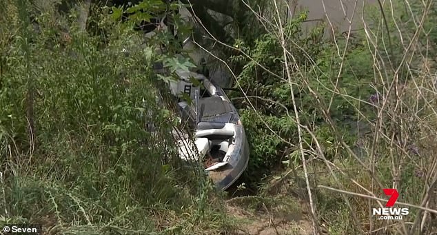 Police allege Ms Jones' partner, Brendan Faithfull, was driving the boat when it crashed on the Hawkesbury River bank.  Depicted is the scene