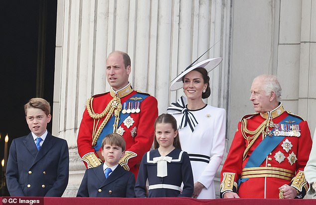 William and Kate will watch the flypast from the palace balcony with Charles and their three children on Saturday... William would like a European-style 'downsized monarchy'