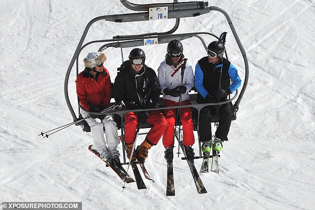 William with Kate, her brother James and mother Carole in a chairlift during a skiing holiday in 2012