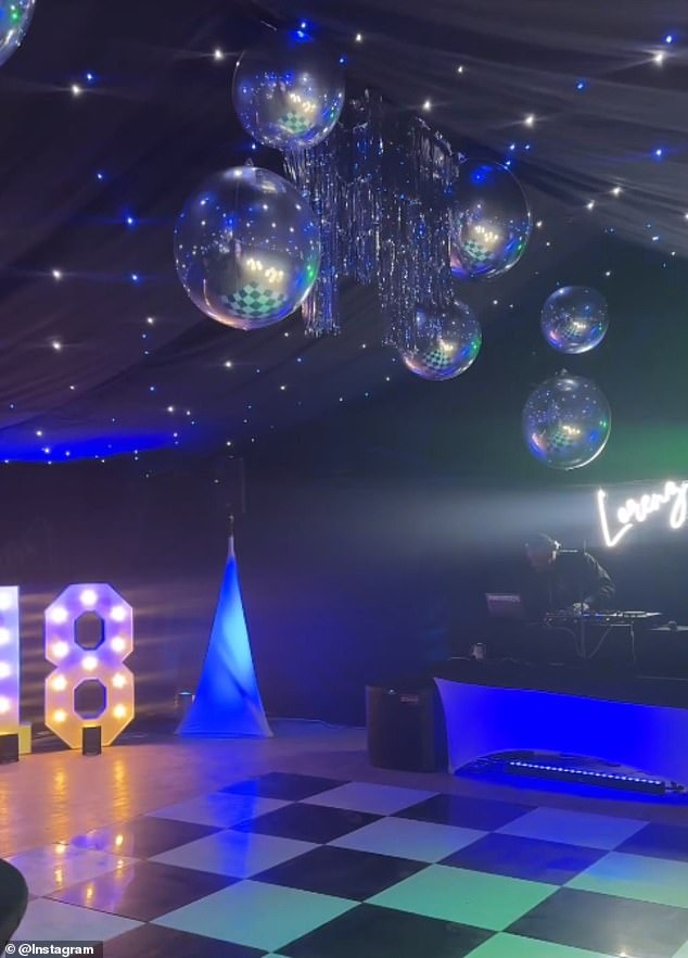 The venue, which was lined in black with glittering lights and disco balls, featured a huge illuminated 18 and a DJ and a checkered dance floor