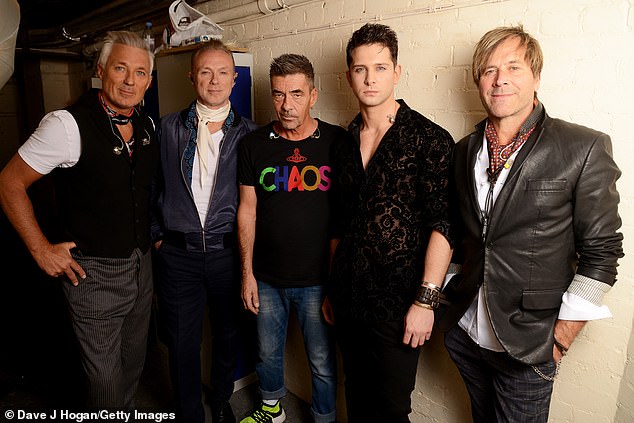 (L-R) Martin Kemp, Gary Kemp, John Keeble, Ross William Wild and Steve Norman of Spandau Ballet backstage at Eventim Apollo on October 29, 2018 in London