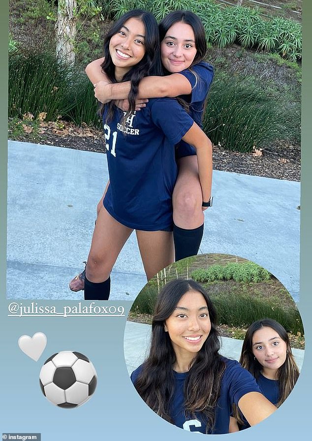 Sarina with a teammate from her school's soccer team