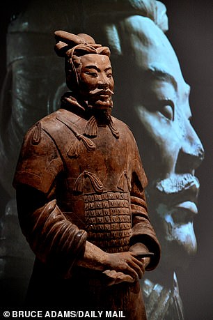 Above, an exhibition of artefacts from the first Chinese emperor Qin Shi Huang and terracotta warriors at the Liverpool World Museum, Merseyside in Great Britain