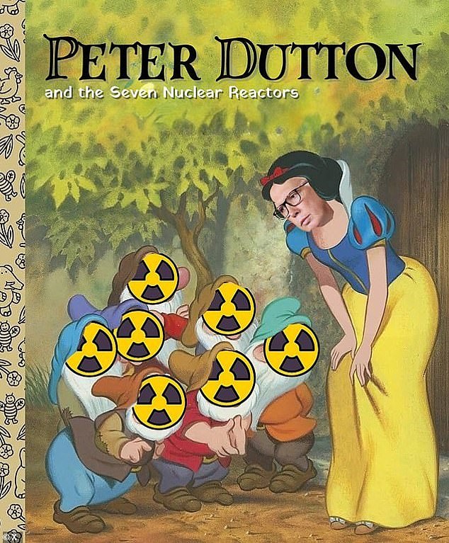 One of an endless series of memes produced by Labor activists this week in an attempt to scare Australians about nuclear power: 'Peter Dutton and the seven nuclear reactors'