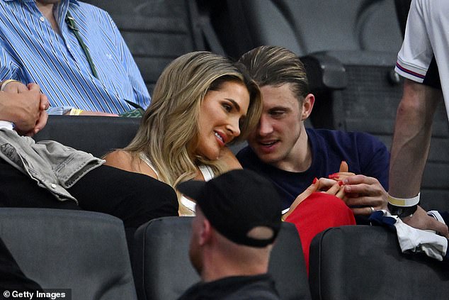 Conor Gallagher was seen chatting to his partner Aine May Kennedy after England's 1-1 draw against Denmark