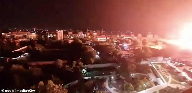 A fireball lights up the night sky in Russia after a Ukrainian drone strike