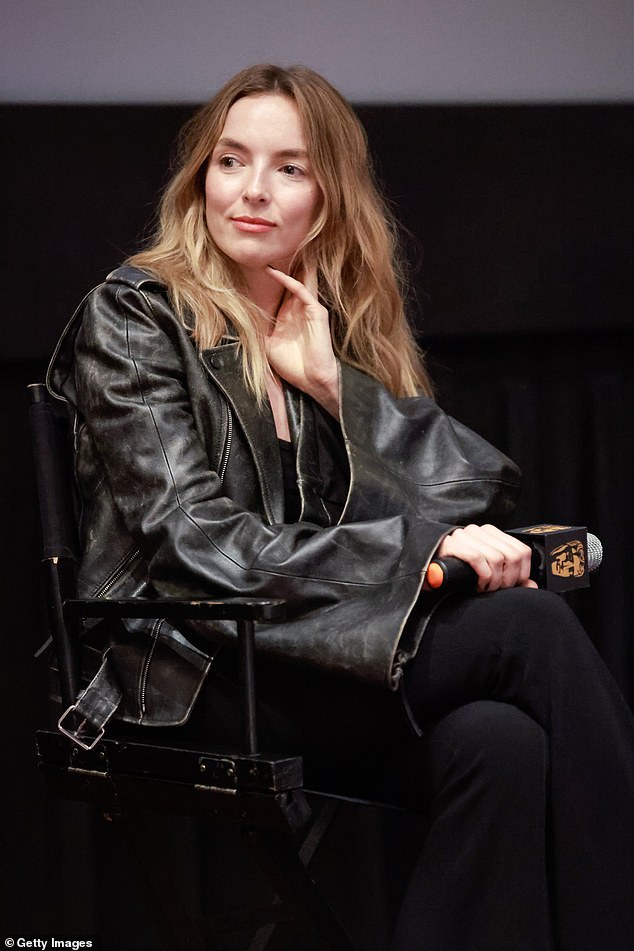 Channeling her on-screen alter ego, Jodie opted for an oversized leather jacket as she attended the Q&A
