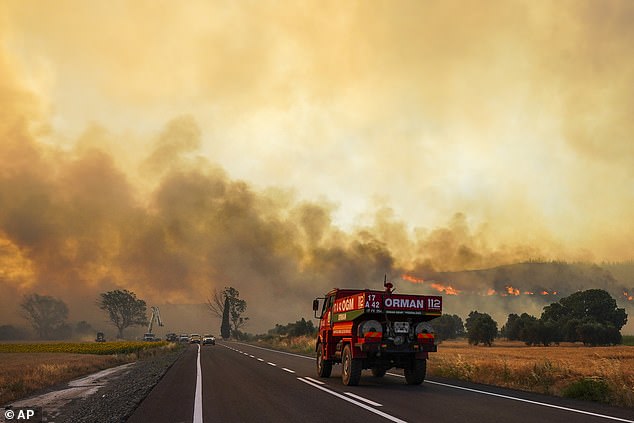 Photos show smoke billowing over an area in southern Turkey amid forest fires