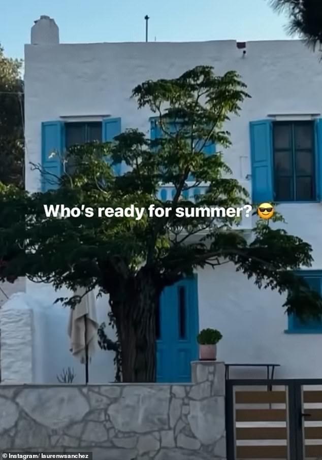 The future Mrs. Bezos also uploaded a photo of an iconic blue and white house in Greece