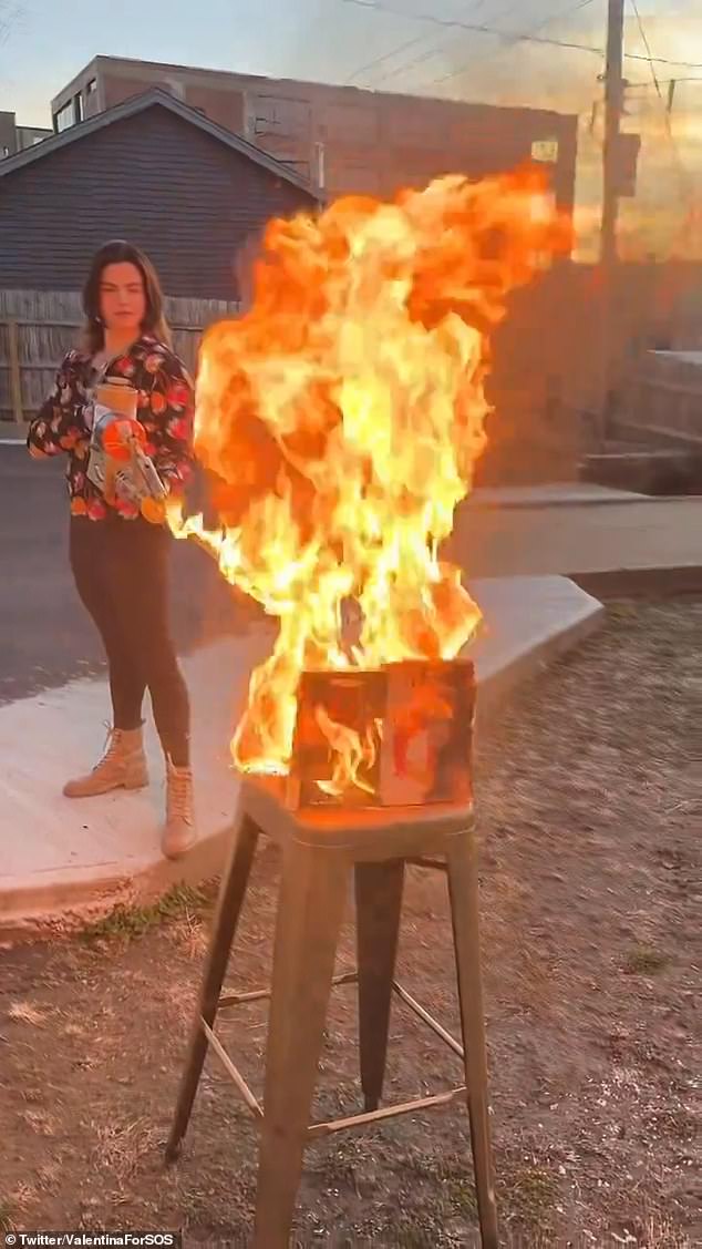 Gomez used a flamethrower to 'groom, indoctrinate and sexualise' books in a viral video shared as part of her campaign