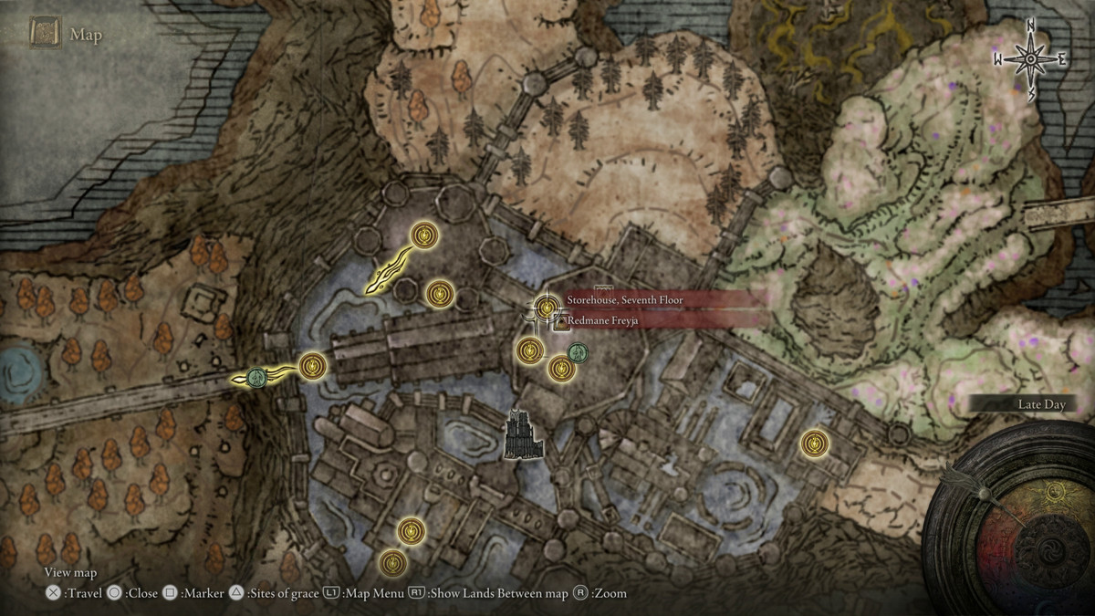 A map showing Freyja's location in Elden Ring Shadow of the Erdtree